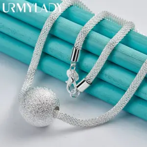 Sterling Silver 20mm Matte Pendant Necklace 11 S64f20db0be984fd288fb85310087d58bK