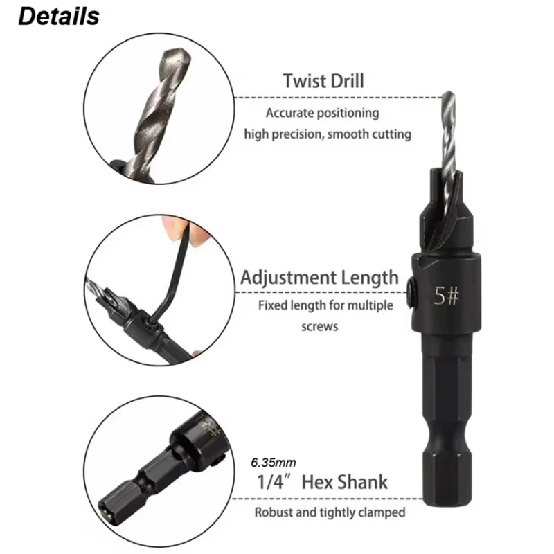 Precision Countersink Drill Bit Set for Woodworking 5 Precision Countersink Drill Bit Set for Woodworking - Image 5