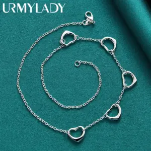 Sterling Silver Heart Necklace with Five Charms 7 S706b91e9a6da4841a8a311f7c04434fdz