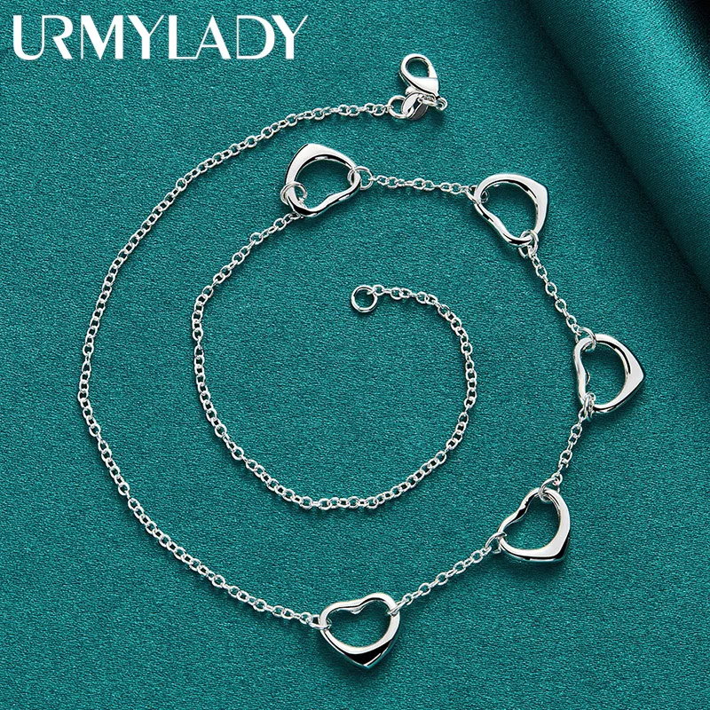 Sterling Silver Heart Necklace with Five Charms 2 Sterling Silver Heart Necklace with Five Charms - Image 2