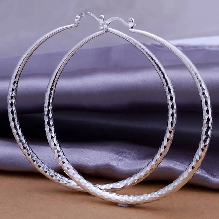 Elegant 925 Silver Hoop Earrings, 7cm Diameter 3 Elegant 925 Silver Hoop Earrings, 7cm Diameter - Image 3