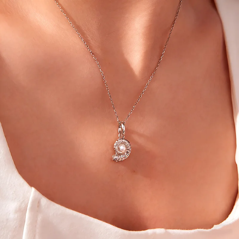 Sterling Silver Seashell Pendant with Pearl 2 Sterling Silver Seashell Pendant with Pearl - Image 2