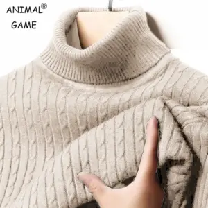 Men's Beige Turtleneck Sweater
