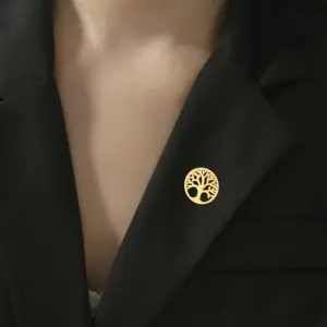 Tree of Life Vintage Brooch in Steel & Gold 11 S73a7d83f84a041d996cffc33844f43a80