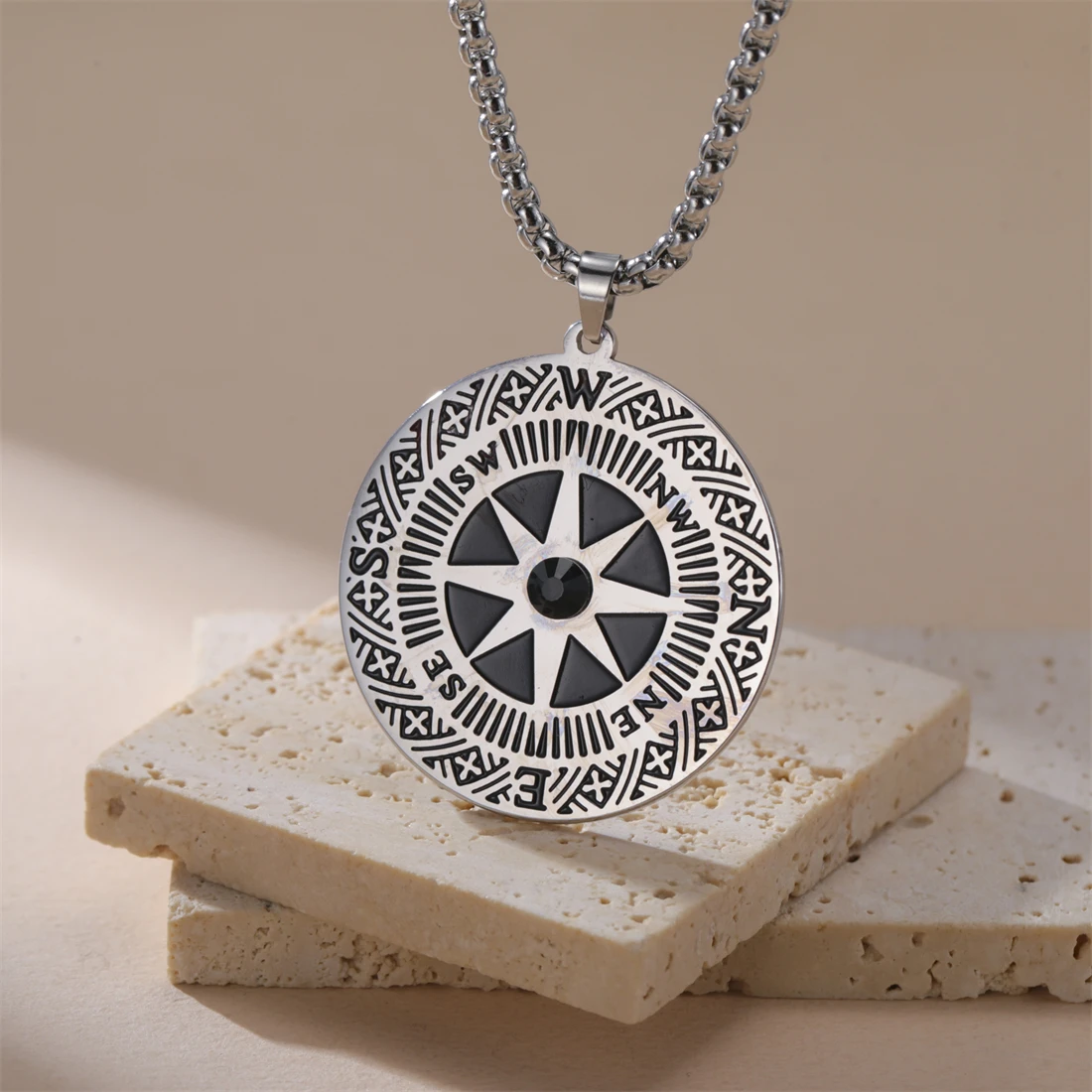 Vintage Stainless Steel Compass Necklace for Men and Women 2 Vintage Stainless Steel Compass Necklace for Men and Women - Image 2