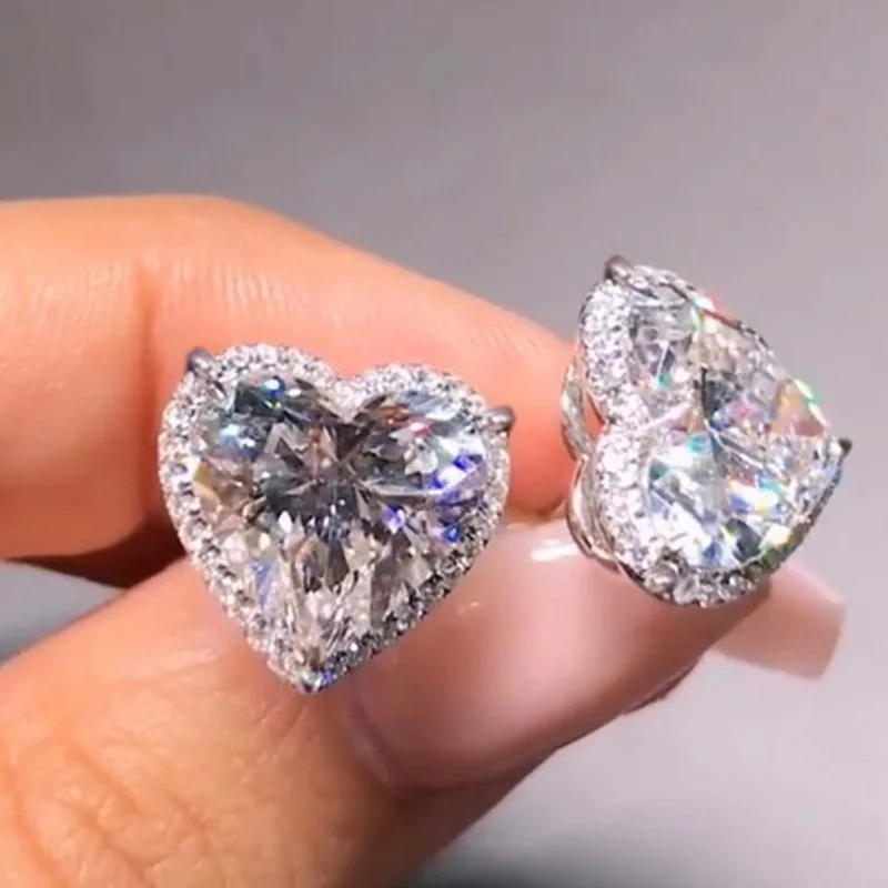 Heart-Shaped Sterling Silver Zircon Earrings 3 Heart-Shaped Sterling Silver Zircon Earrings - Image 3