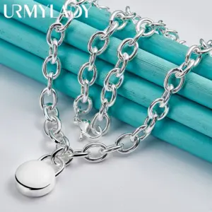 Elegant 925 Silver Lock Pendant Necklace 11 S78dd580a69ef4044b90b29efcce5f1e4F