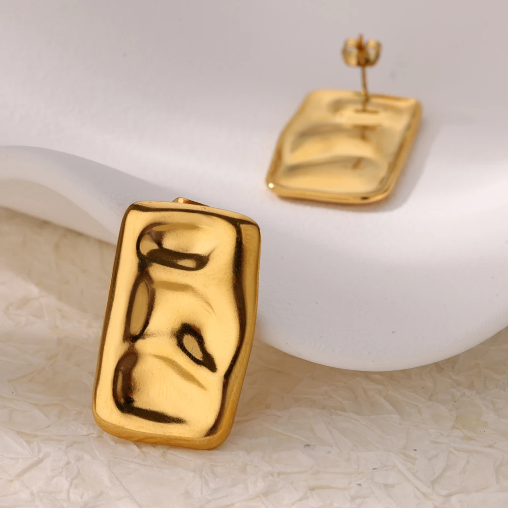 Gold Stainless Steel Square Earrings 4 Gold Stainless Steel Square Earrings - Image 4