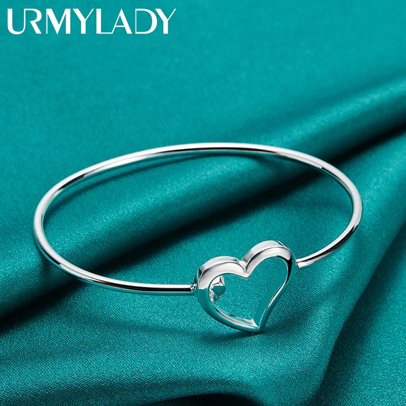 925 Sterling Silver Heart Cuff Bracelet for Women 3 925 Sterling Silver Heart Cuff Bracelet for Women - Image 3