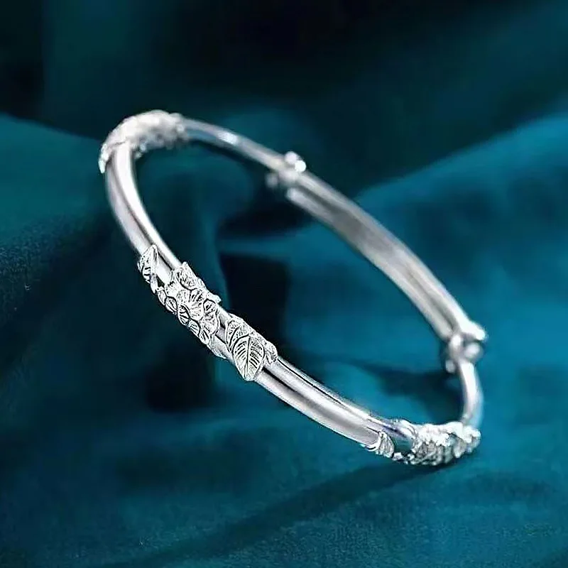 Elegant Blooming Flower Silver Bracelet for Women 2 Elegant Blooming Flower Silver Bracelet for Women - Image 2