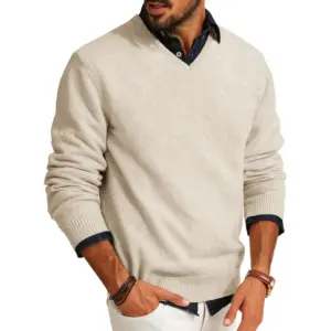 Men’s Light Beige V-Neck Sweater by ANIMAL GAME 16 S7fc953153f464f4d8cfaa77a51e30f59p