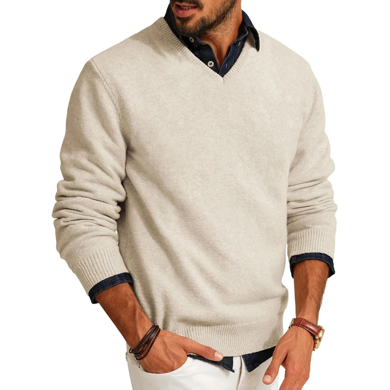 Men’s Light Beige V-Neck Sweater by ANIMAL GAME 8 Men’s Light Beige V-Neck Sweater by ANIMAL GAME - Image 8