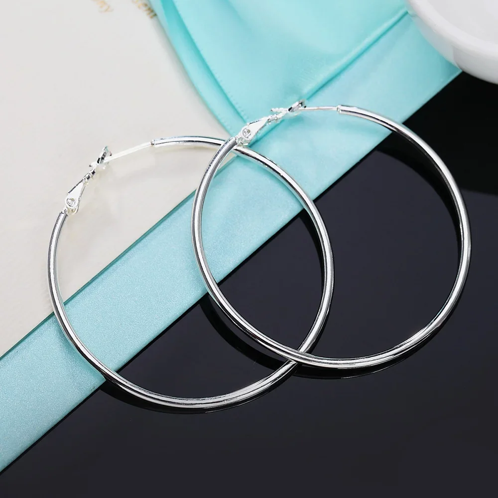 Sterling Silver Hoop Earrings 5-8 cm 4 Sterling Silver Hoop Earrings 5-8 cm - Image 4