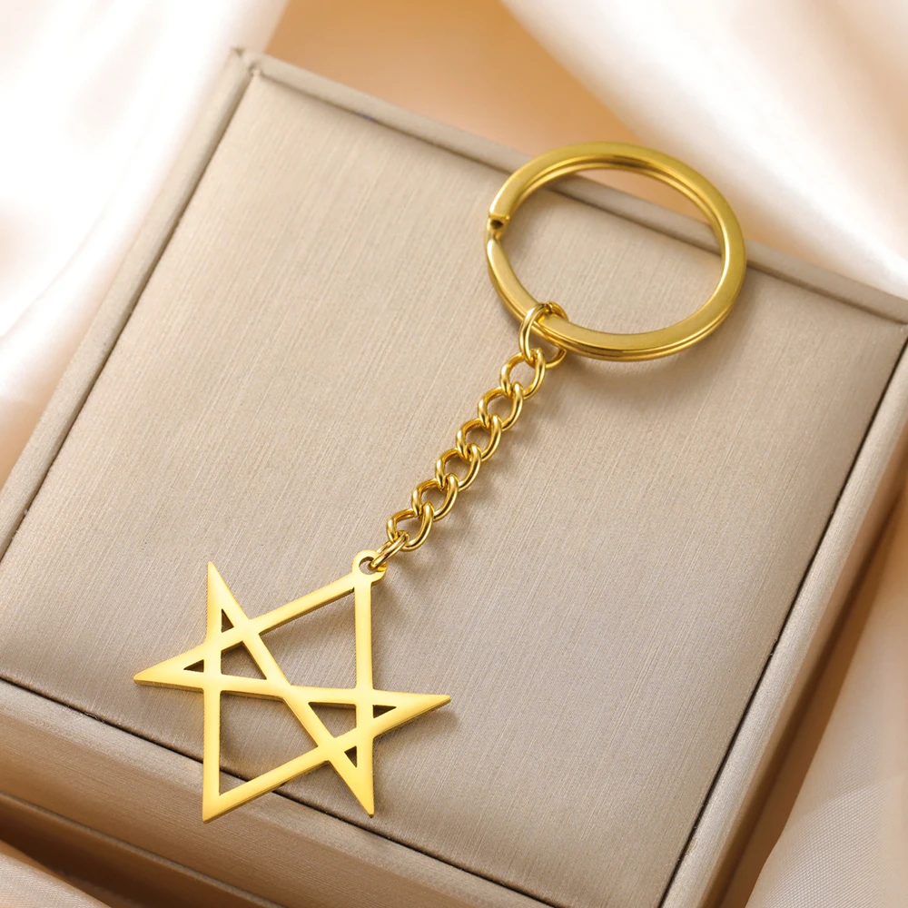 Stainless Steel Unicursal Hexagram Keychain 3 Stainless Steel Unicursal Hexagram Keychain - Image 3