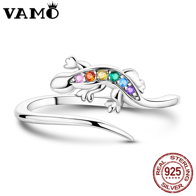 VAMO Sterling Silver Chameleon Ring with Rainbow Zircons 2 VAMO Sterling Silver Chameleon Ring with Rainbow Zircons - Image 2
