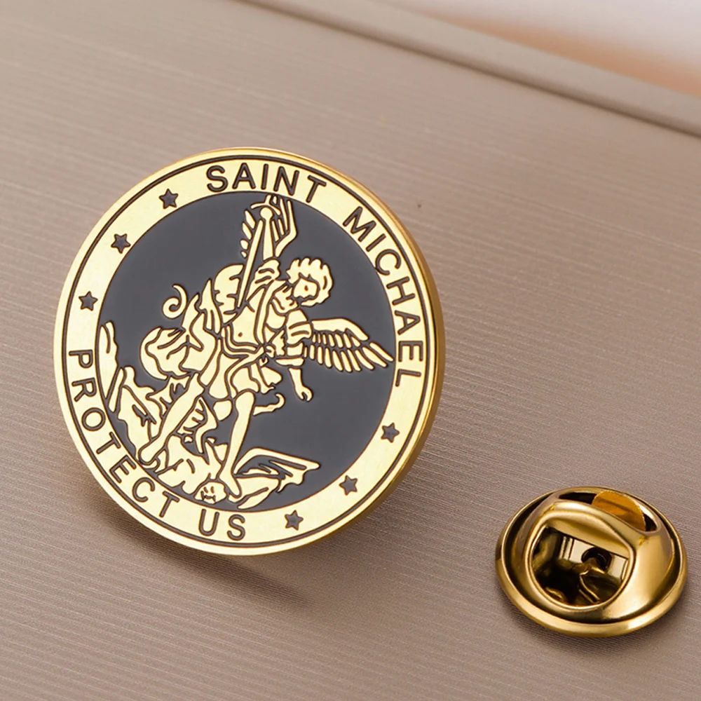 Stainless Steel Saint Michael Brooch Pin 7 Stainless Steel Saint Michael Brooch Pin - Image 7