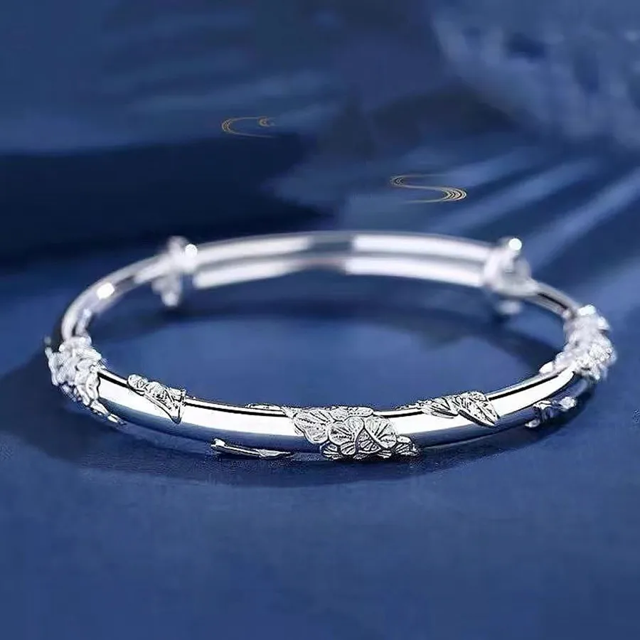 Elegant Blooming Flower Silver Bracelet for Women 4 Elegant Blooming Flower Silver Bracelet for Women - Image 4