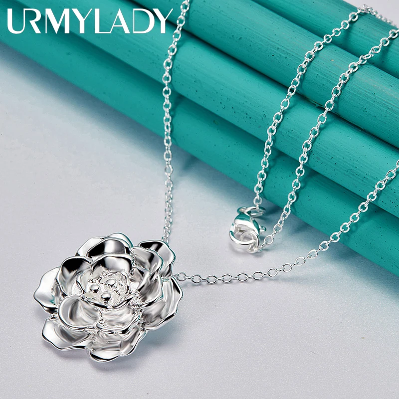 Silver Rose Pendant Necklace for Women 3 Silver Rose Pendant Necklace for Women - Image 3