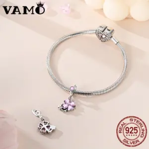 925 Silver Pink Four-Leaf Clover Charm Bead 7 S85040ac74a244af9849a8ef77369c2deZ