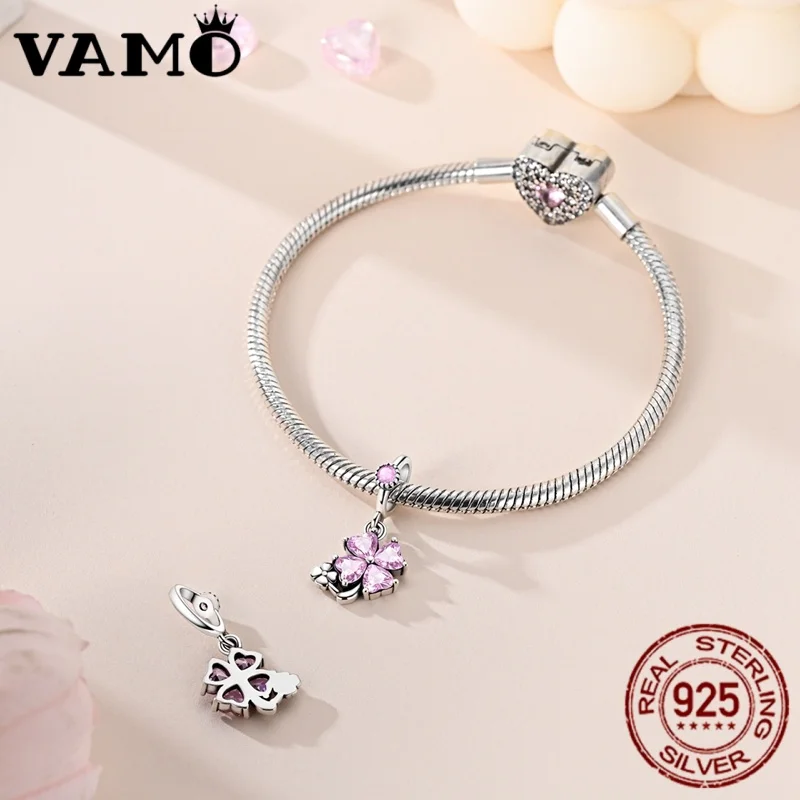 925 Silver Pink Four-Leaf Clover Charm Bead 2 925 Silver Pink Four-Leaf Clover Charm Bead - Image 2