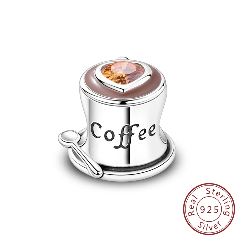 Sterling Silver Coffee Charm Bead with Gemstone 7 Sterling Silver Coffee Charm Bead with Gemstone - Image 7