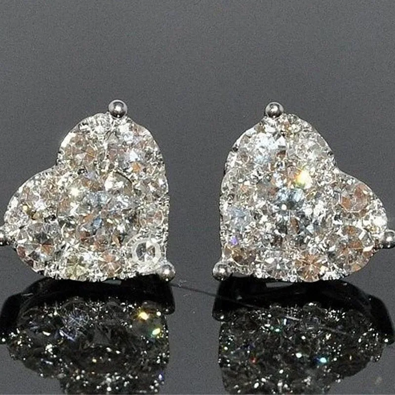 Heart-Shaped Sterling Silver Zircon Earrings 4 Heart-Shaped Sterling Silver Zircon Earrings - Image 4