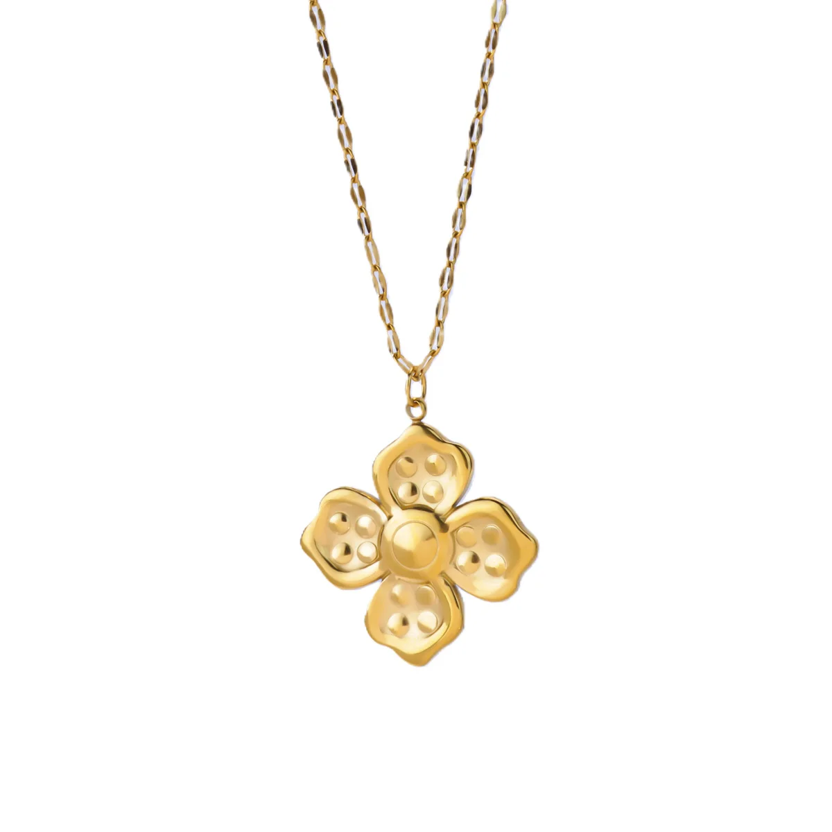 Elegant Gold Stainless Steel Women’s Necklace with Clover 4 Elegant Gold Stainless Steel Women’s Necklace with Clover - Image 4