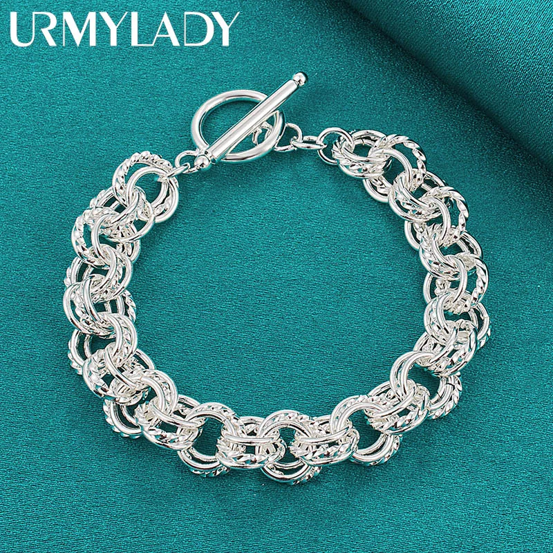 Elegant 925 Silver Women's Bracelet with Circular Links 3 Elegant 925 Silver Women's Bracelet with Circular Links - Image 3