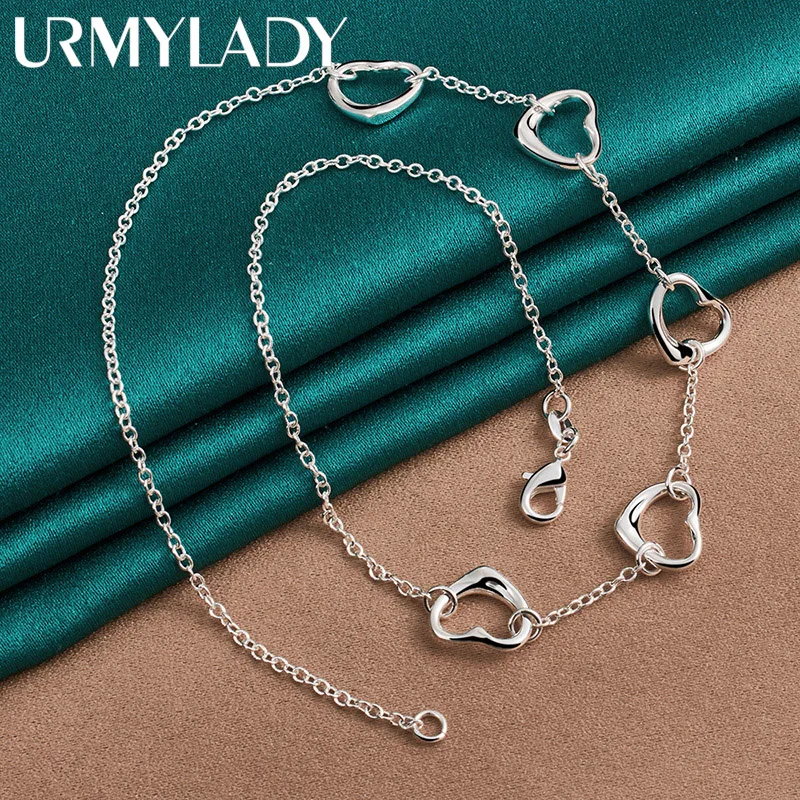 Sterling Silver Heart Necklace with Five Charms 4 Sterling Silver Heart Necklace with Five Charms - Image 4