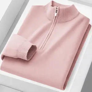 Men's Beige Knitted Polo Sweater with Zipper 17 S9a2a95139dd741f38c652e10699e484dd