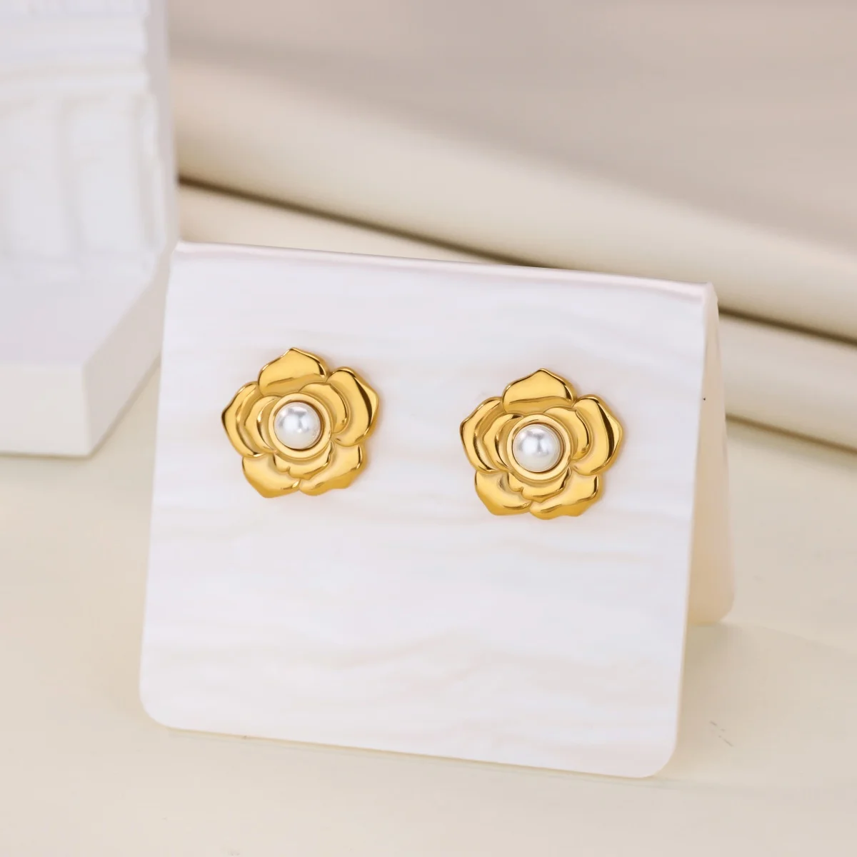 Vintage Gold Stainless Steel Flower Earrings 2 Vintage Gold Stainless Steel Flower Earrings - Image 2