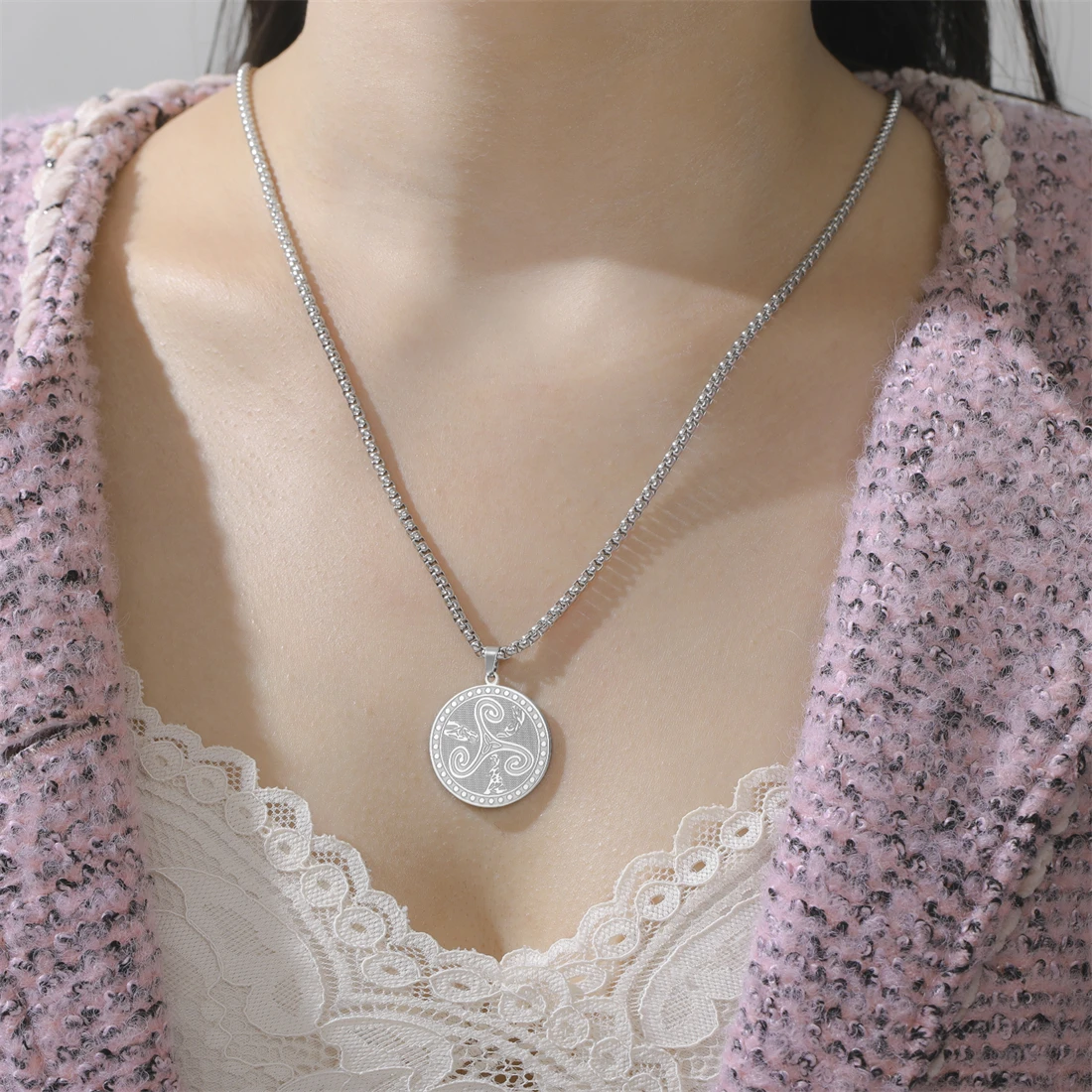 Stainless Steel Triple Moon Necklace 6 Stainless Steel Triple Moon Necklace - Image 6