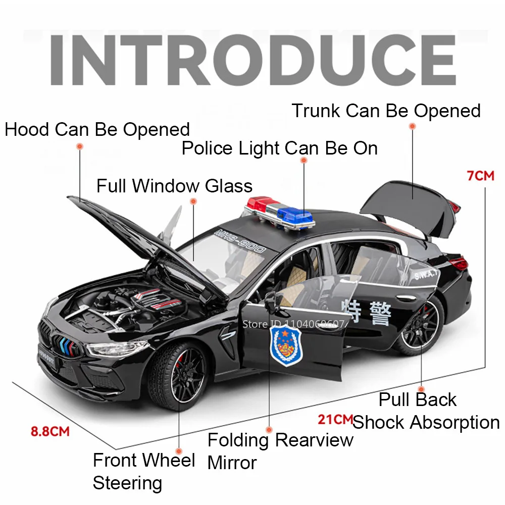 1:24 Scale Police Car Model with Lights 3 1:24 Scale Police Car Model with Lights - Image 3