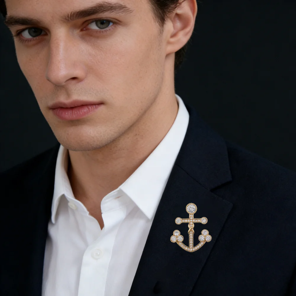 Elegant Gold-Tone Anchor Brooch with Rhinestones 6 Elegant Gold-Tone Anchor Brooch with Rhinestones - Image 6