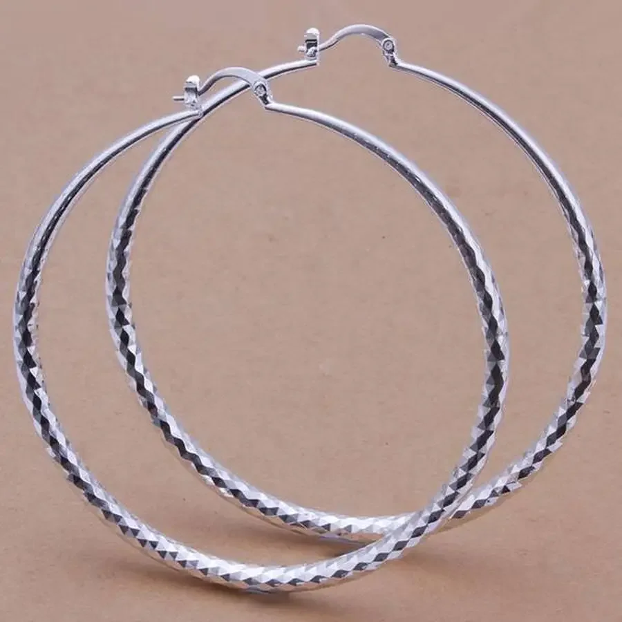 Elegant 925 Silver Hoop Earrings, 7cm Diameter 4 Elegant 925 Silver Hoop Earrings, 7cm Diameter - Image 4