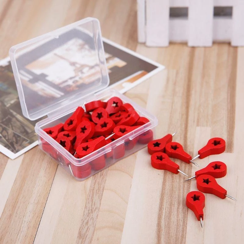 Vibrant Red Wooden Thumbtacks Set of 40 4 Vibrant Red Wooden Thumbtacks Set of 40 - Image 4