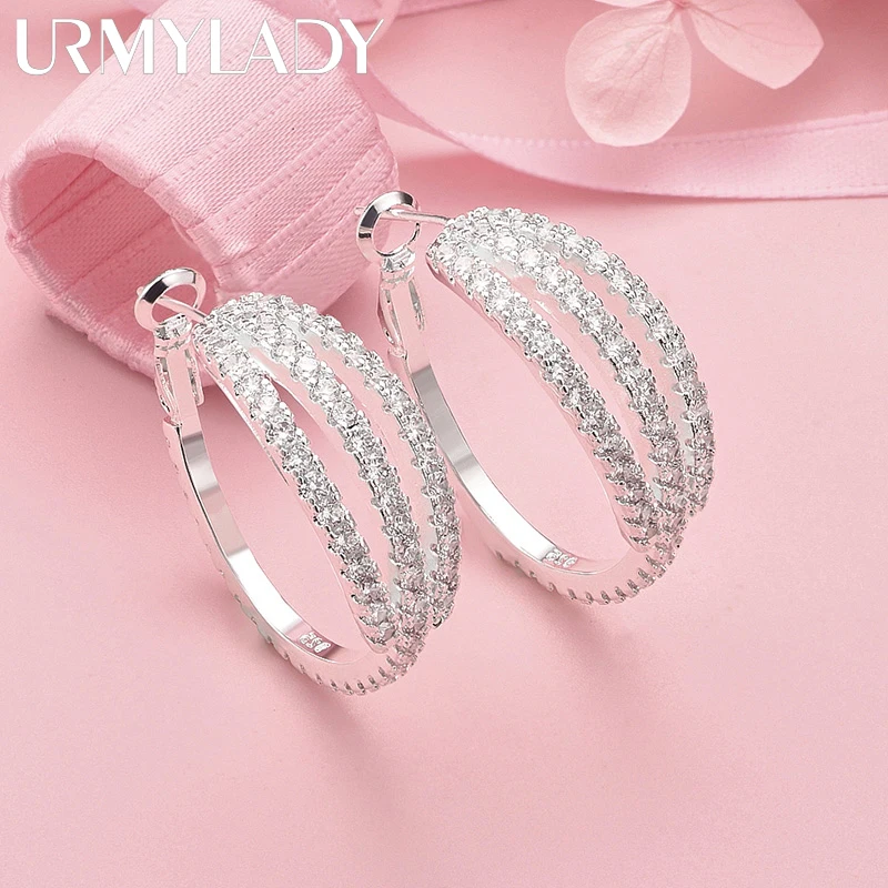 Sterling Silver 33mm Hoop Earrings with Zircon 4 Sterling Silver 33mm Hoop Earrings with Zircon - Image 4