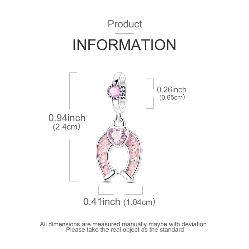Pink Horseshoe Sterling Silver Charm Bead 4 Pink Horseshoe Sterling Silver Charm Bead - Image 4