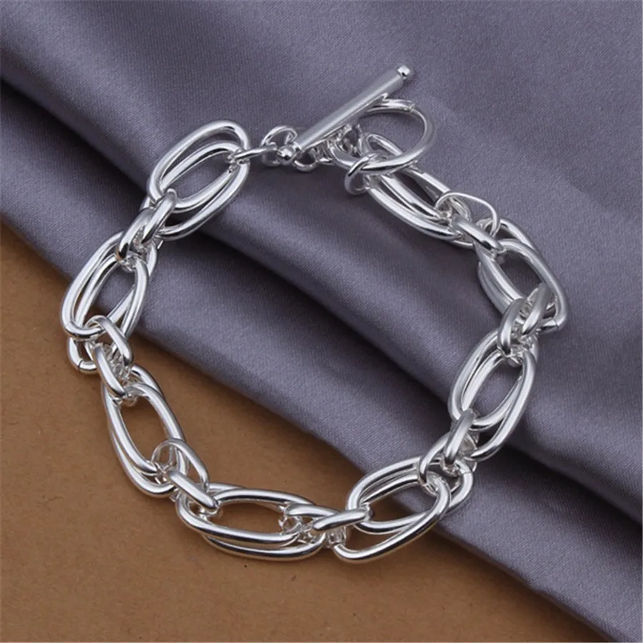 Sterling Silver Interlocking Oval Bracelet for Women 3 Sterling Silver Interlocking Oval Bracelet for Women - Image 3