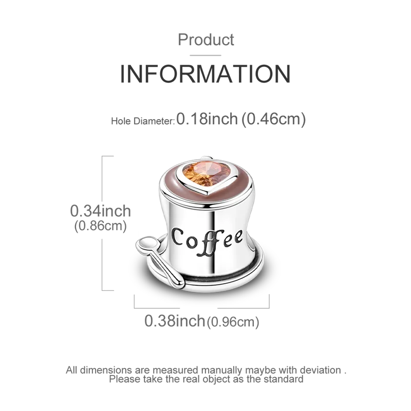 Sterling Silver Coffee Charm Bead with Gemstone 4 Sterling Silver Coffee Charm Bead with Gemstone - Image 4