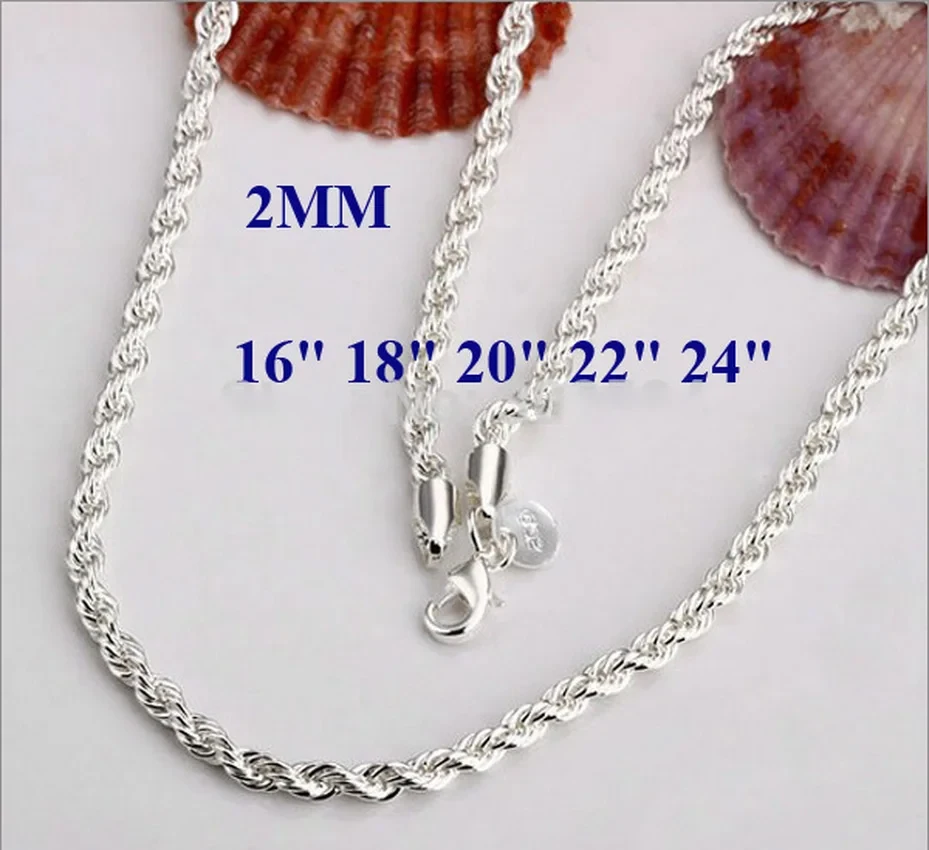Sterling Silver Rope Necklace, 2mm Wide 2 Sterling Silver Rope Necklace, 2mm Wide - Image 2