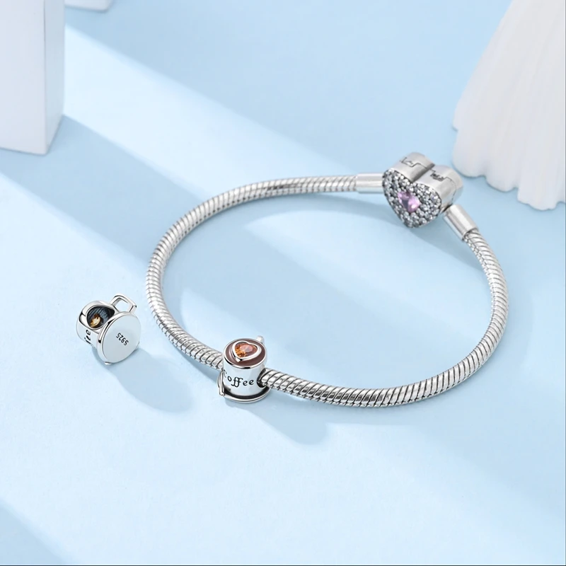 Sterling Silver Coffee Charm Bead with Gemstone 2 Sterling Silver Coffee Charm Bead with Gemstone - Image 2