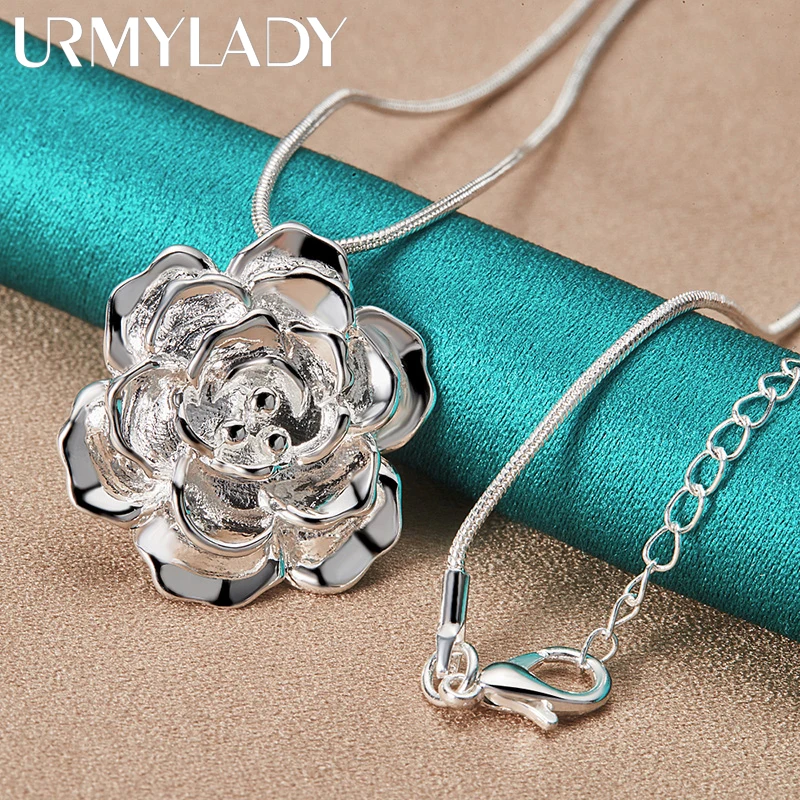 Silver Rose Pendant Necklace for Women 4 Silver Rose Pendant Necklace for Women - Image 4