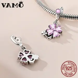 925 Silver Pink Four-Leaf Clover Charm Bead 8 Scb227ed64193439a98db45111fc822263