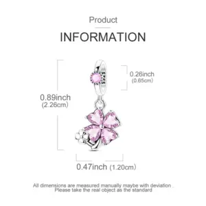 925 Silver Pink Four-Leaf Clover Charm Bead 9 Sd0386fddb57743e2a5fce87650b52f0ek
