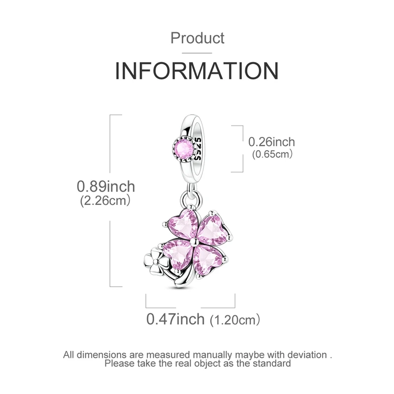925 Silver Pink Four-Leaf Clover Charm Bead 4 925 Silver Pink Four-Leaf Clover Charm Bead - Image 4