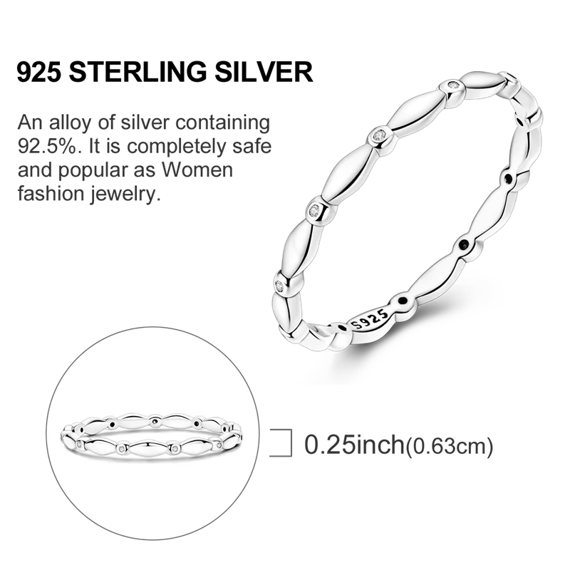 Sterling Silver Zircon Ring with Oval Links 4 Sterling Silver Zircon Ring with Oval Links - Image 4