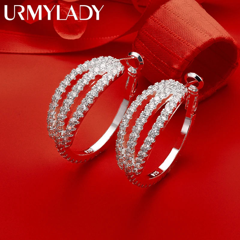 Sterling Silver 33mm Hoop Earrings with Zircon 1 Sterling Silver 33mm Hoop Earrings with Zircon