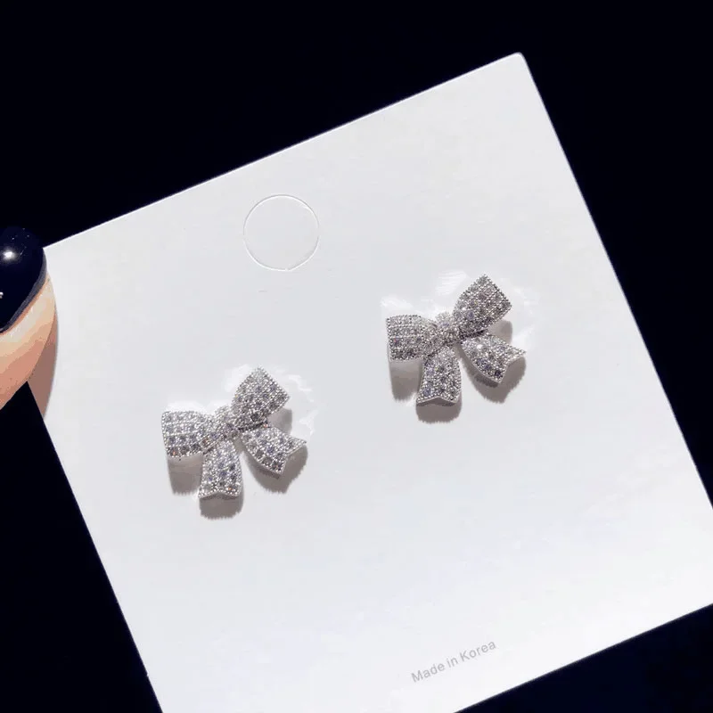 White Gold Finish Bowknot Stud Earrings SP032 2 White Gold Finish Bowknot Stud Earrings SP032 - Image 2