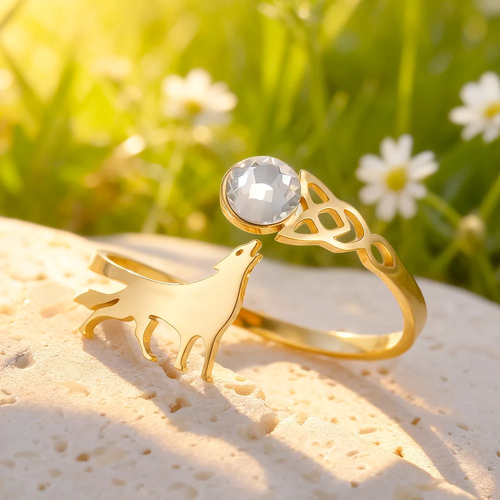 Stainless Steel Celtic Wolf Zircon Ring 2 Stainless Steel Celtic Wolf Zircon Ring - Image 2